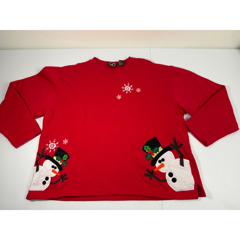 Vtg Lighthouse Apparel Red Snowman Christmas‎ Sweater XL Long Sleeve Tunic EUC